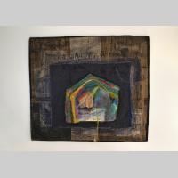 «Winterhaus», gehäkelt, gestrickt auf Papiergrund, 80x90cm, 1990